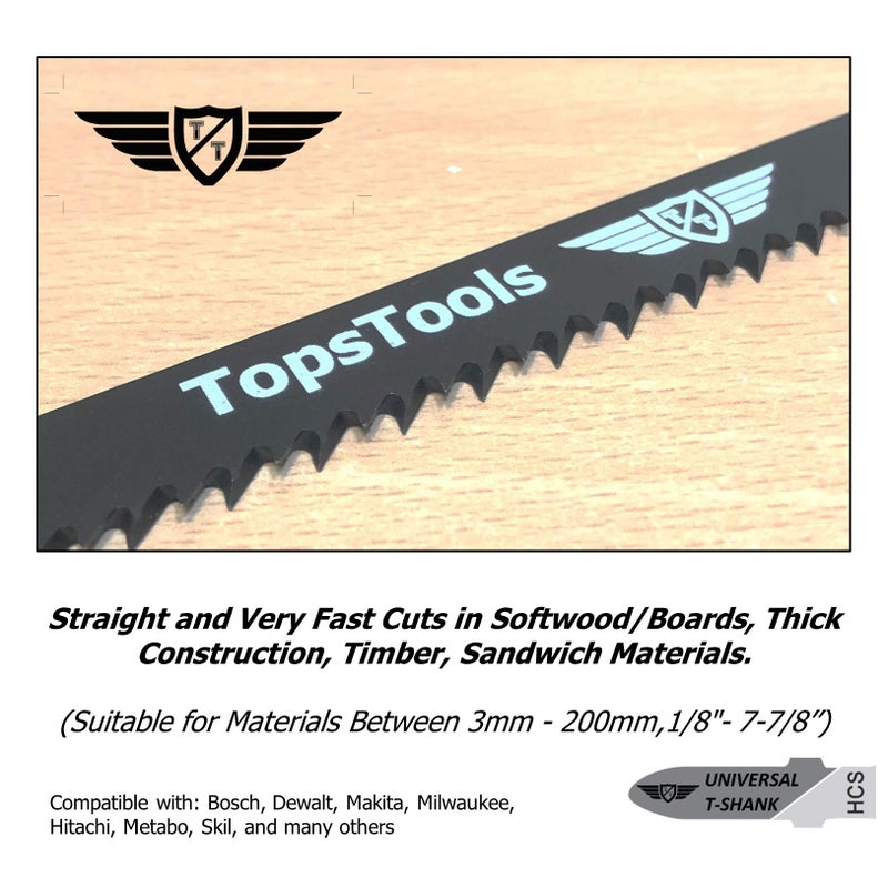 TopsTools 5 x TopsTools JSTT1044D T1044D 250mm Jigsaw Blades Designed for Long Clean Straight and Fast Cuts in Wood - Image 2